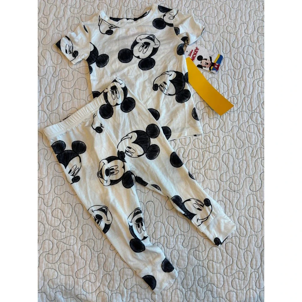 Disney Junior Mickey Mouse Sketch Pajama Set Ivory Black 18 Months